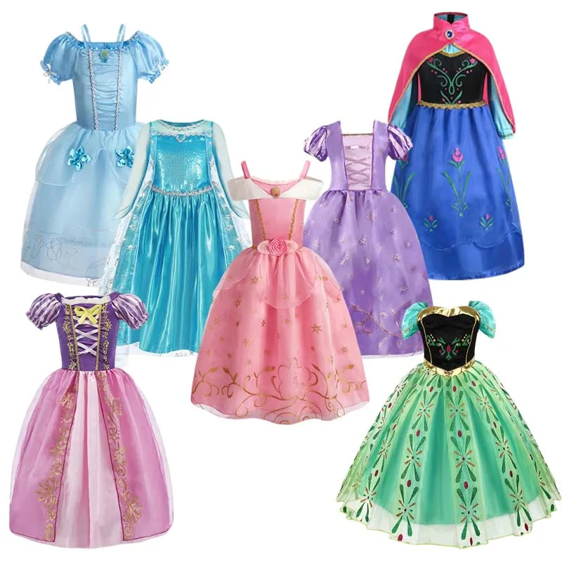 Kids Girls Elsa Purple Tulle Long Ball Gown Princess Costume For Birthday Evening Party Halloween Carnival Dress Up