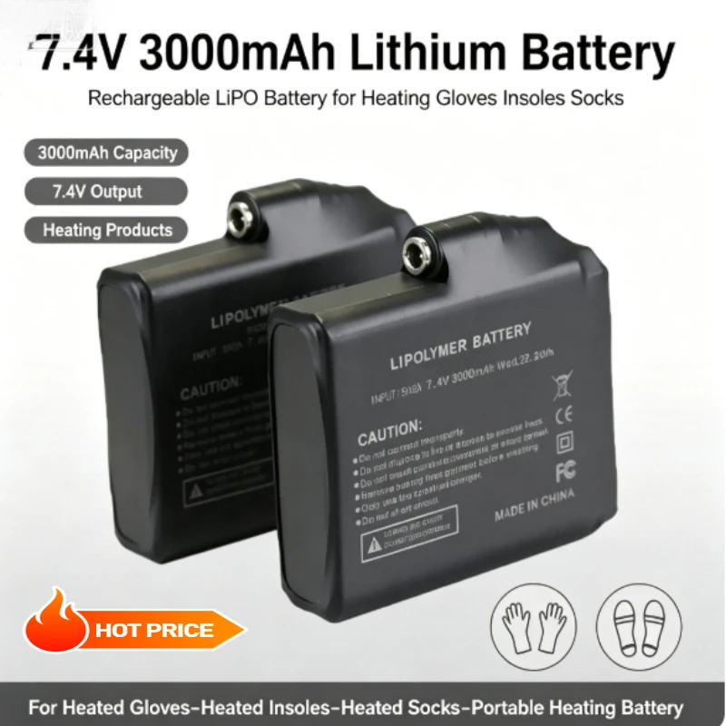 7.4V Heated Gloves Battery Lithium Batteries 3000mah for Heating Vest, Socks, Shoes,Winter Antifreeze Heating Batteria 755060-2S