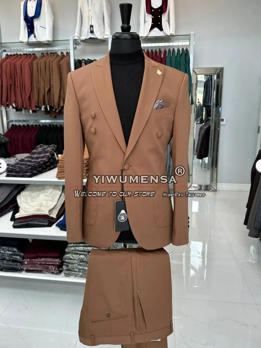 Elegant Brown Wedding Suits For Men Slim Fit Italian Designer Single Breasted Jacket Pants 2 Pieces Groomsman Tuxedos Bespoke