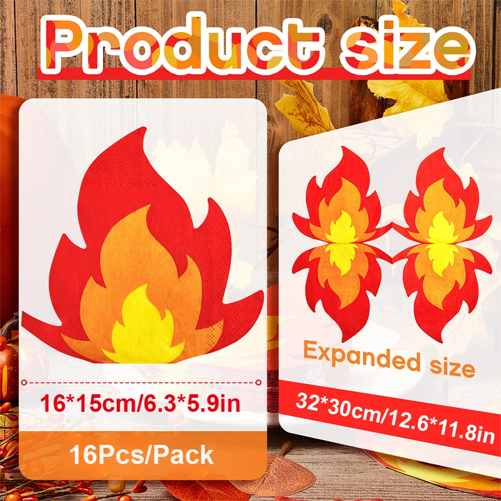 16/32Pcs Fire Napkins Flame Shaped Napkins for Firefighter Theme Fire Truck Birthday Fireman Pentecost Party Disposable Supplies