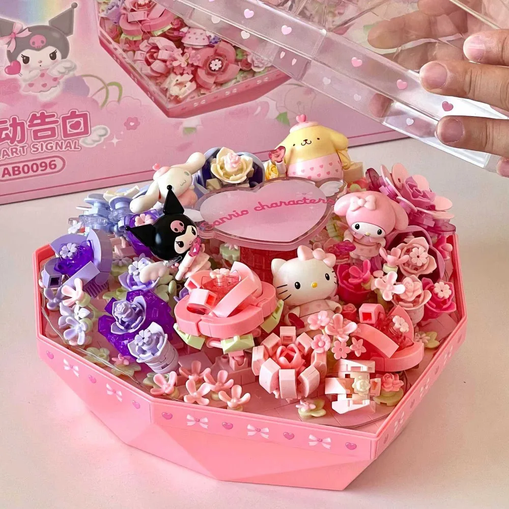 

100% Sanrio Love Heart Flower Box Bricks DIY Assembly Flower Bouquet Wedding Birthday Valentine's Day Present for Girlfriend