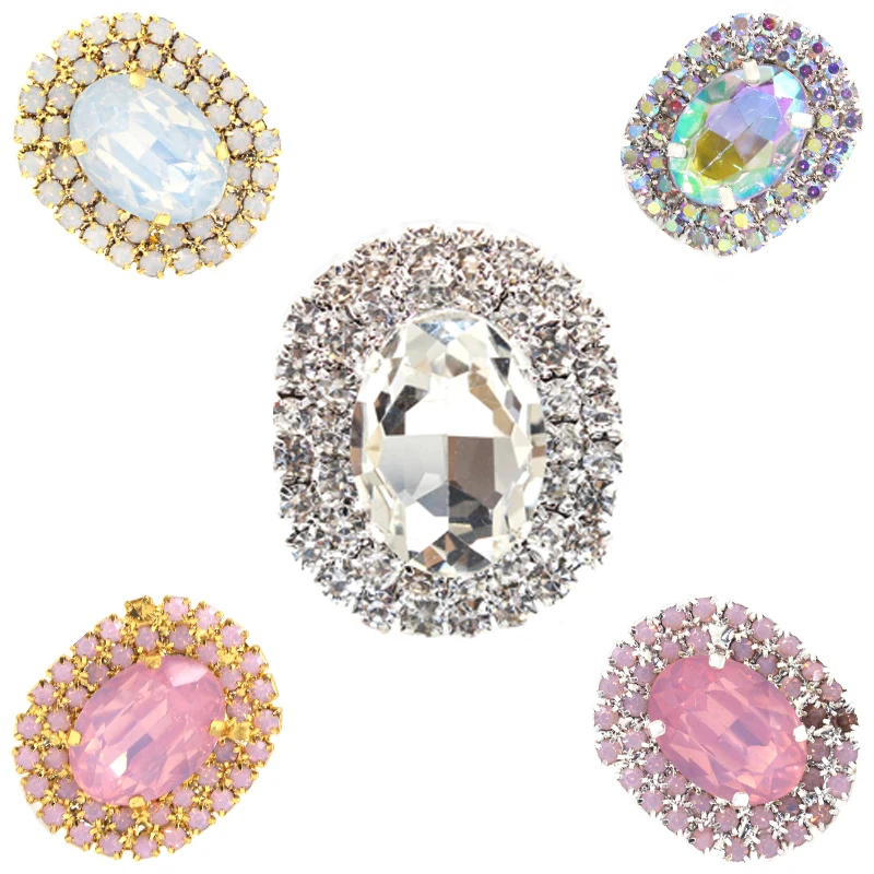 New 5PCS29*24MM Colorful Oval Flat Bottom Water Diamond Buckle Alloy Gem Hand Sewn Clothing Jewelry Accessories