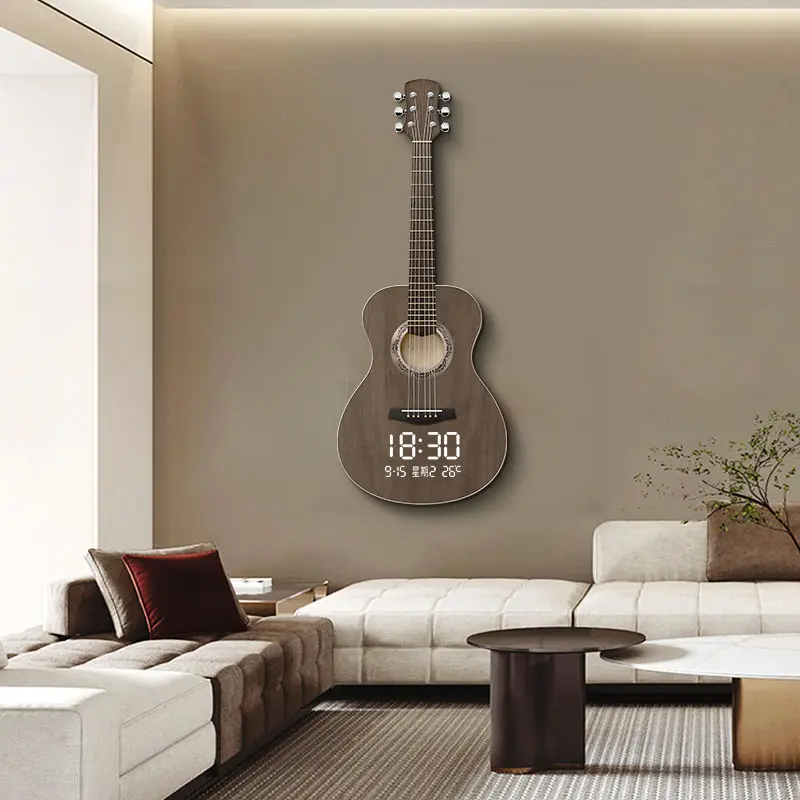 Guitar electronic clock wall clock living room sofa background wall decorative painting