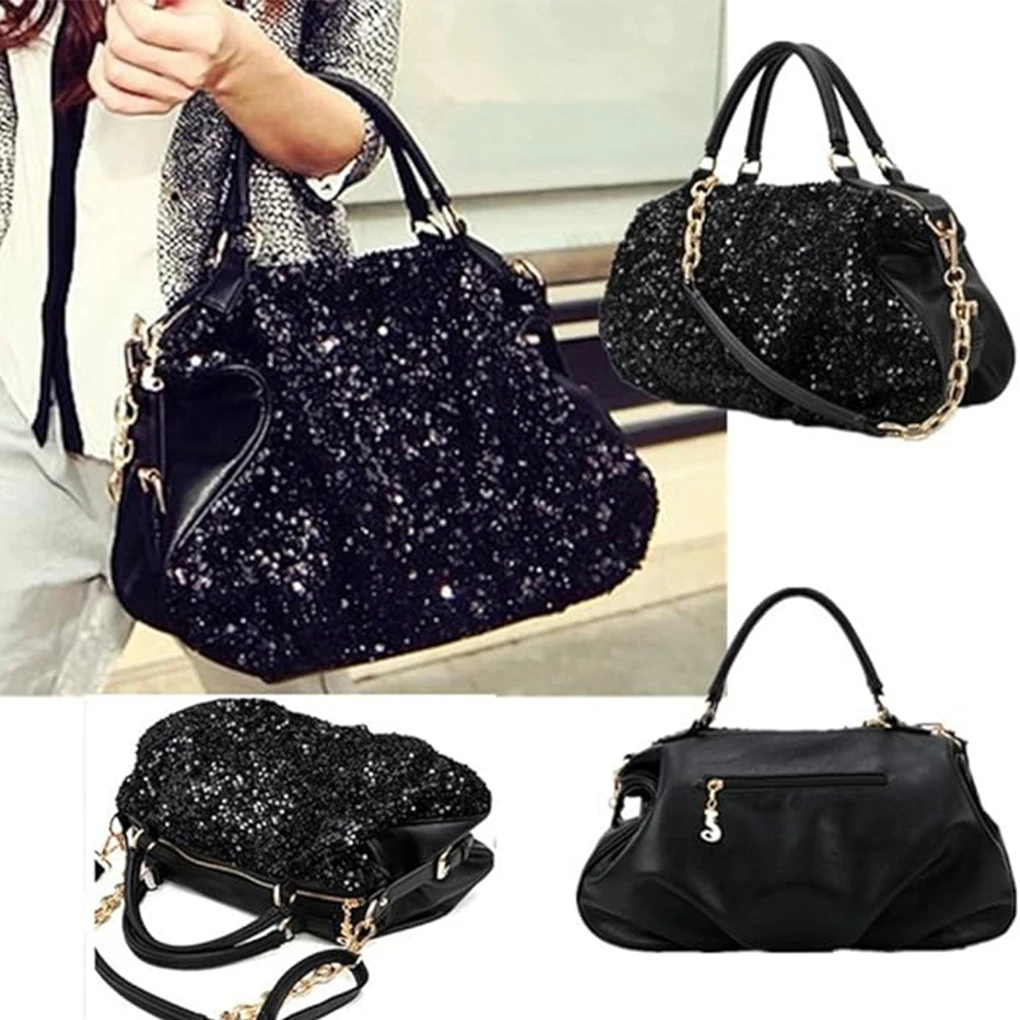 Bolsa Hobo de couro com lantejoulas para mulheres, bolsas tiracolo de ombro feminino, bolsa de travesseiro casual selvagem, nova