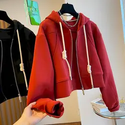 Fashion Zip Up Hoodies Women Spring Autumn Trendy Short Hooded Cardigan Jacket Loose Casual Short Hoodie Y2k Clothes Womens Coat