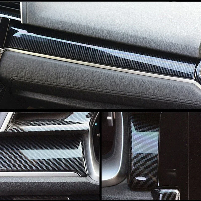 3Pcs/Set LHD Car Center Dashboard Panel Trim Cover For Honda Civic 10th Gen 2016 2017 2018-2021 Carbon Fiber Look Accessories