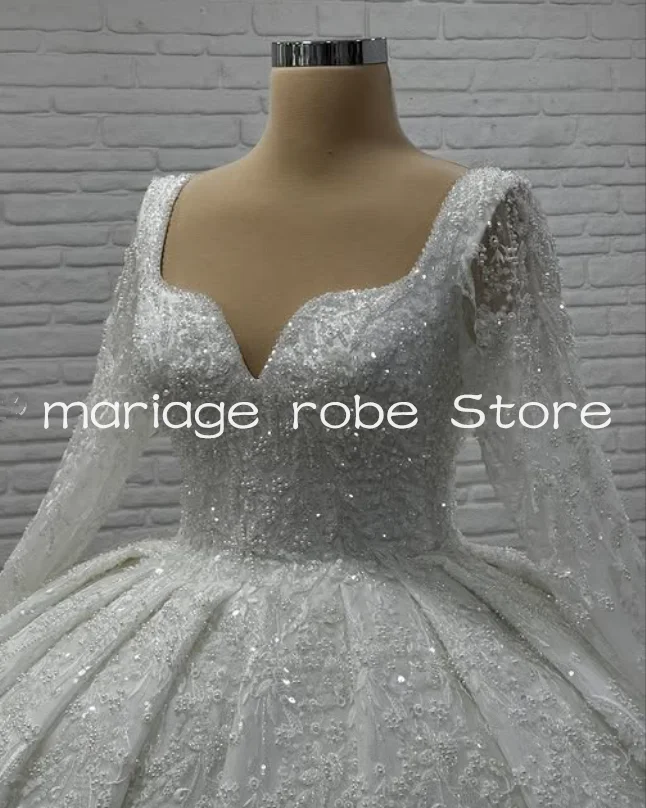Vestidos de novia de princesa brillantes, escote en forma de corazón, manga larga, Gillter, cuentas de cristal, vestido de novia de Oriente Medio, ropa personalizada