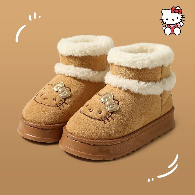 Hello Kitty Fashionable and Versatile Mid-calf Anti-cold and Warm Snow Boots Eva Sole Anti-slip Heightening Snow Boots