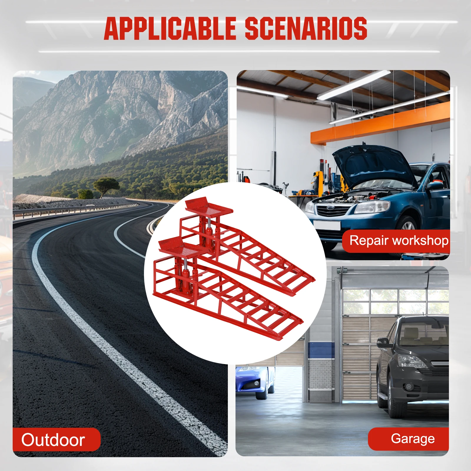 2Pcs Auto Car Truck Service Ramps 5 Ton Capacity Garage Car Lift Hydraulic Ramps for Routine Tire Replacement