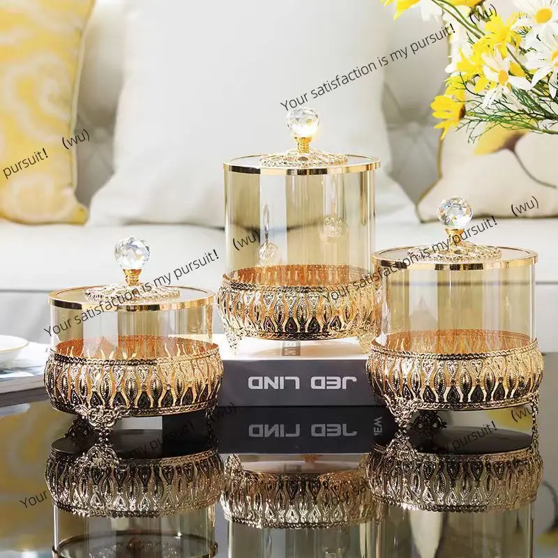 Wrought iron candy can three-piece set, candy dried fruit storage can creative light luxury home decoration ornament