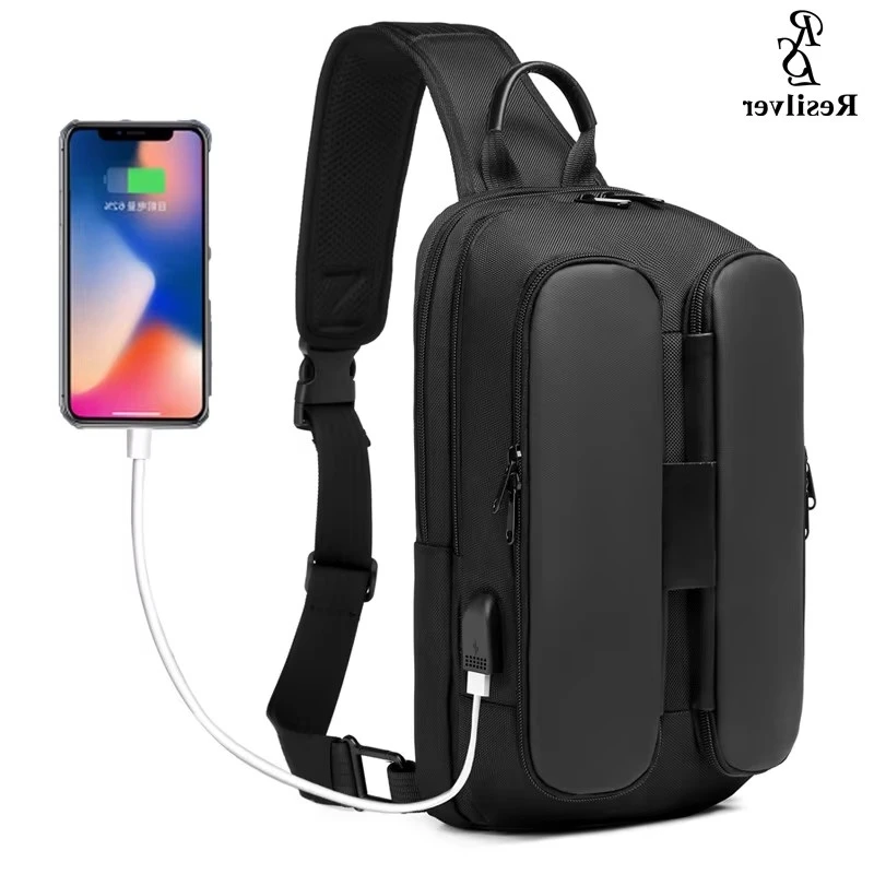

USB Shoulder Bag Man Crossbody Cross Body Travel Sling Chest Bags Multifunction Pack Messenger Waterproof Pack