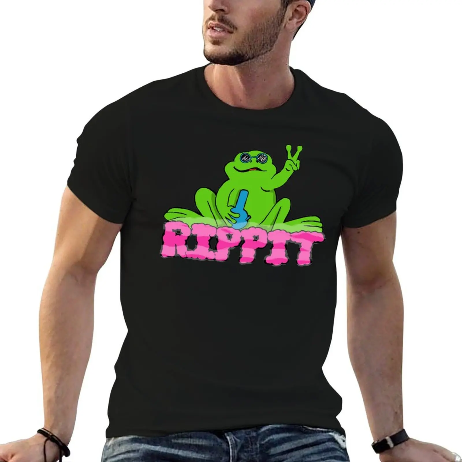 

Rippit The Stoner Frog Peace Sign T-Shirt cotton t shirt man t shirts for man pack cotton man t shirt cotton T-Shirt