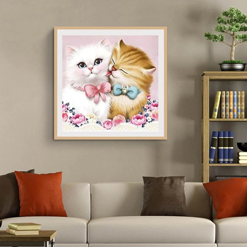 Алмазная живопись «сделай сам», вышивка пара бриллиантов, кот, круглая смола, алмазная вышивка крестиком, домашний Настенный декор 40x40 см