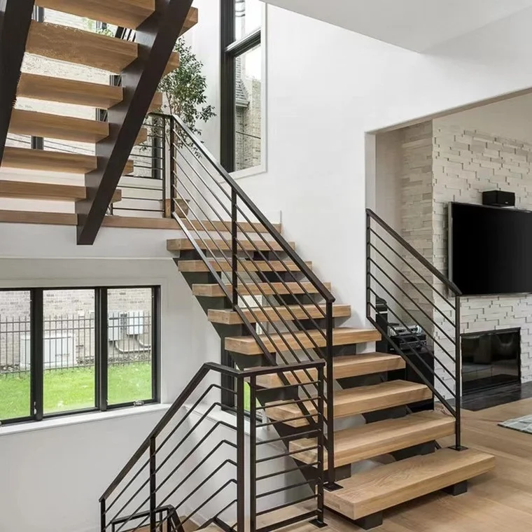 التخصيص عالية الجودة المنزل الطابق الجوز الدرج خشبية المحمولة درج خطوات رفع العائمة الخشب أحادية سترينجر الدرج #5