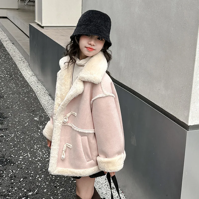 Girls' imitation rabbit fur coat, winter new western-style coat, thickened children's winter clothing, fur integrated sweater