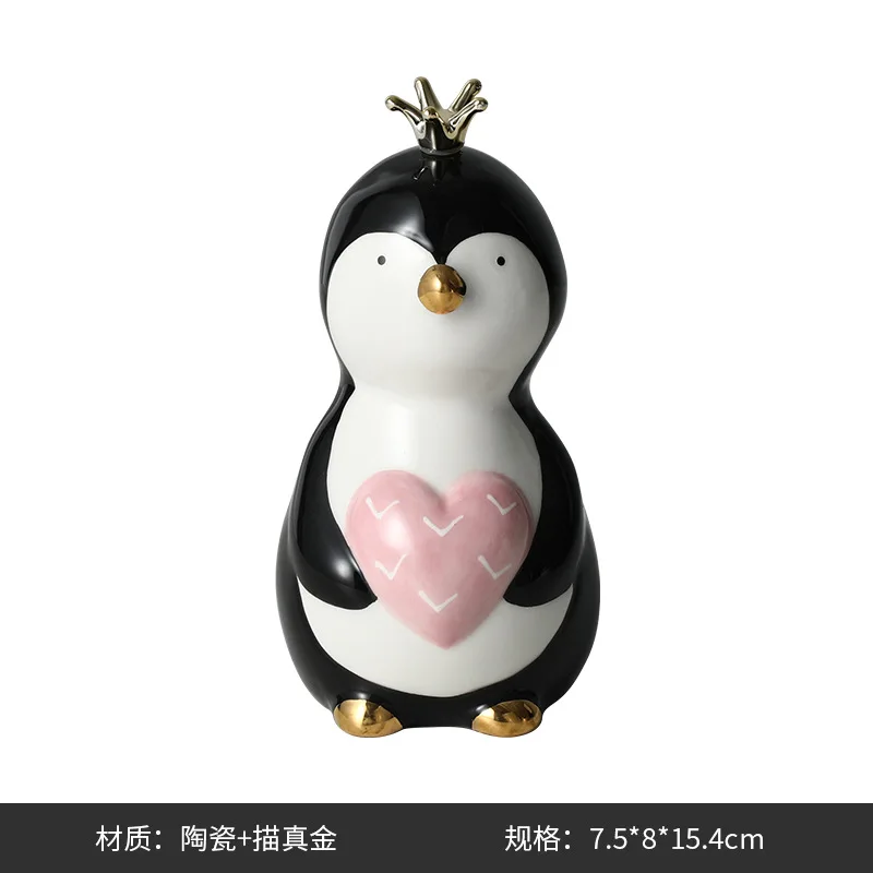 Modern ins style hand-painted love penguin ceramic ornaments, home TV cabinets, creative decorations