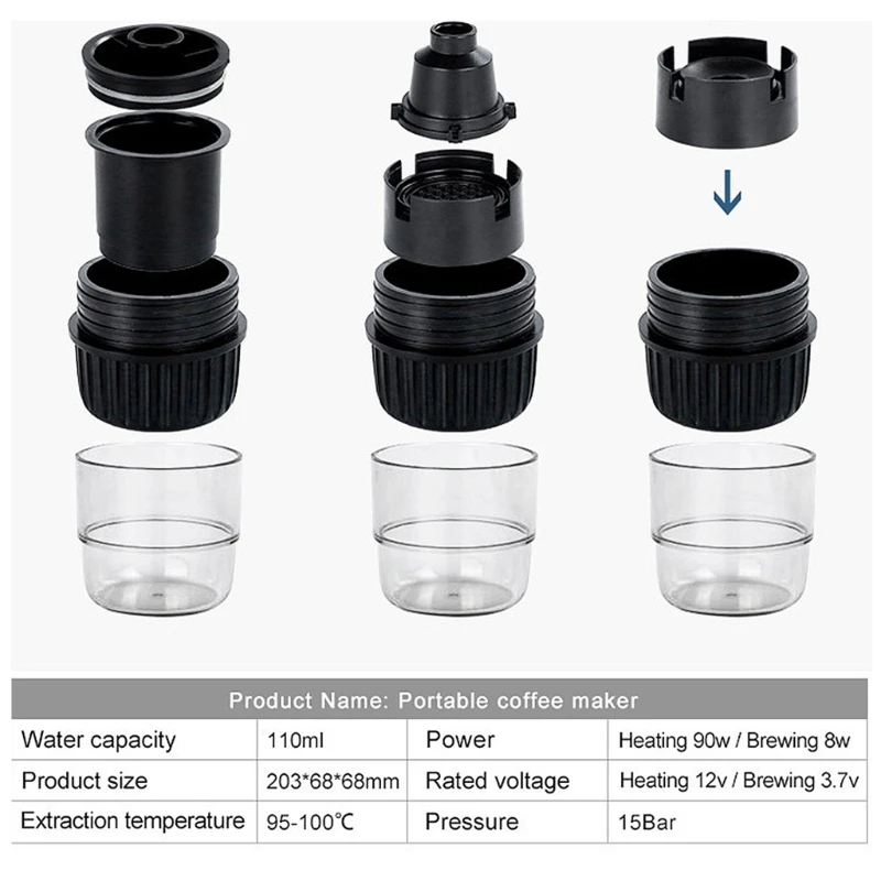 Máquina café expresso para carro, máquina fazer cerveja, carregamento USB