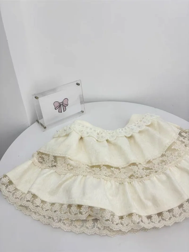 Милый комплект из 2 предметов в стиле Лолиты, женский костюм Kawaii с жемчужным разрезом на шее, тонкий топ Y2k с нарукавниками, кружевная мини-юбка, костюм, женский наряд