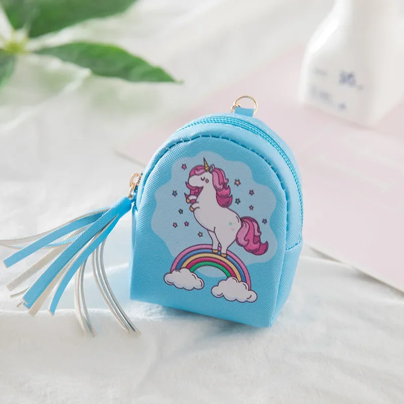 Mini porte-monnaie en cuir PU pour femmes et filles, sac à main licorne de dessin animé, sac à clés, écouteurs, petit portefeuille pour enfants avec pendentifs porte-clés