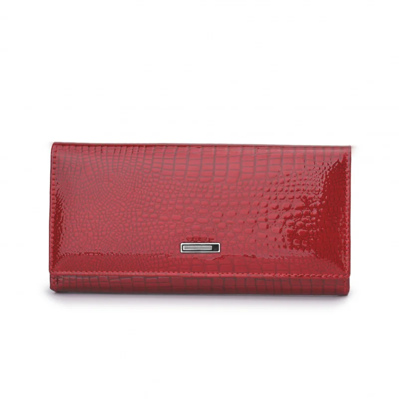 Western Cowhide Leather Crocodile Pattern Women Wallet Multi-functional Large Capacity Wristband Purse for Ladies