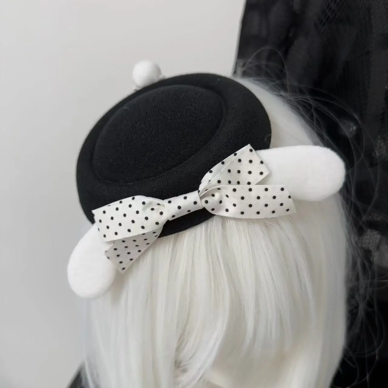 Gothic Punk Retro polka dot Black Bow Haipin Comic-Con Small Top Hat Show Lolita Bunny ears Headwear Accessories