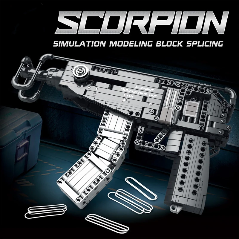 Creative MOC Scorpion Pistol Model Building Blocks WW2 Military Weapon Firearms Series DIY Bricks Gun Toys For Boys Adult Gifts