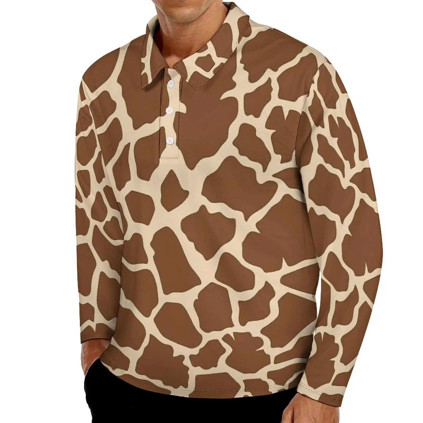 Giraffe Print Polo Shirts Daily Animal Skin Casual Shirt Long Sleeve Turn-Down Collar Novelty Printed Oversize T-Shirts