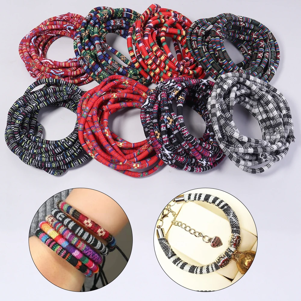 

5 Yards/Lot Ethnic Rope Cord 6mm Round Fabric Bohemian Cotton Cord Rope String for DIY Home Decoration Making Supplies