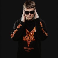 Harajuku Oversized Streetwear Men's Tshirt Satan Club Graphic Print Hip Hop Aesthetic Clothing Long Sleeve Tops Women Gothic Y2k