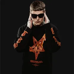 Harajuku Oversized Streetwear Men's Tshirt Satan Club Graphic Print Hip Hop Aesthetic Clothing Long Sleeve Tops Women Gothic Y2k