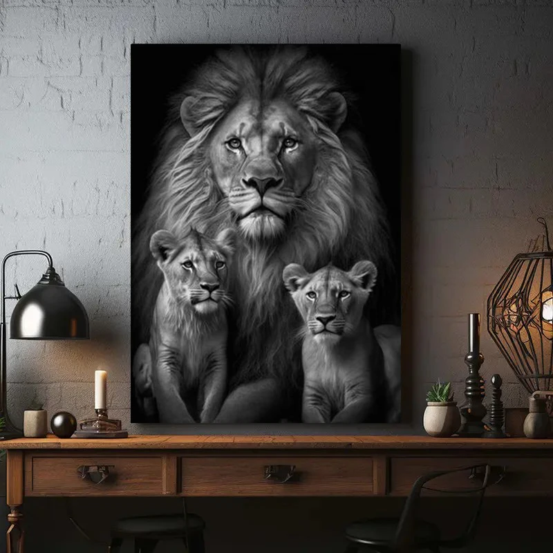 

ModernAnimal Art Lion Mother and Child Poster Prints, Nordic Canvas Wall Art Pictures for Living Room Home Decoration