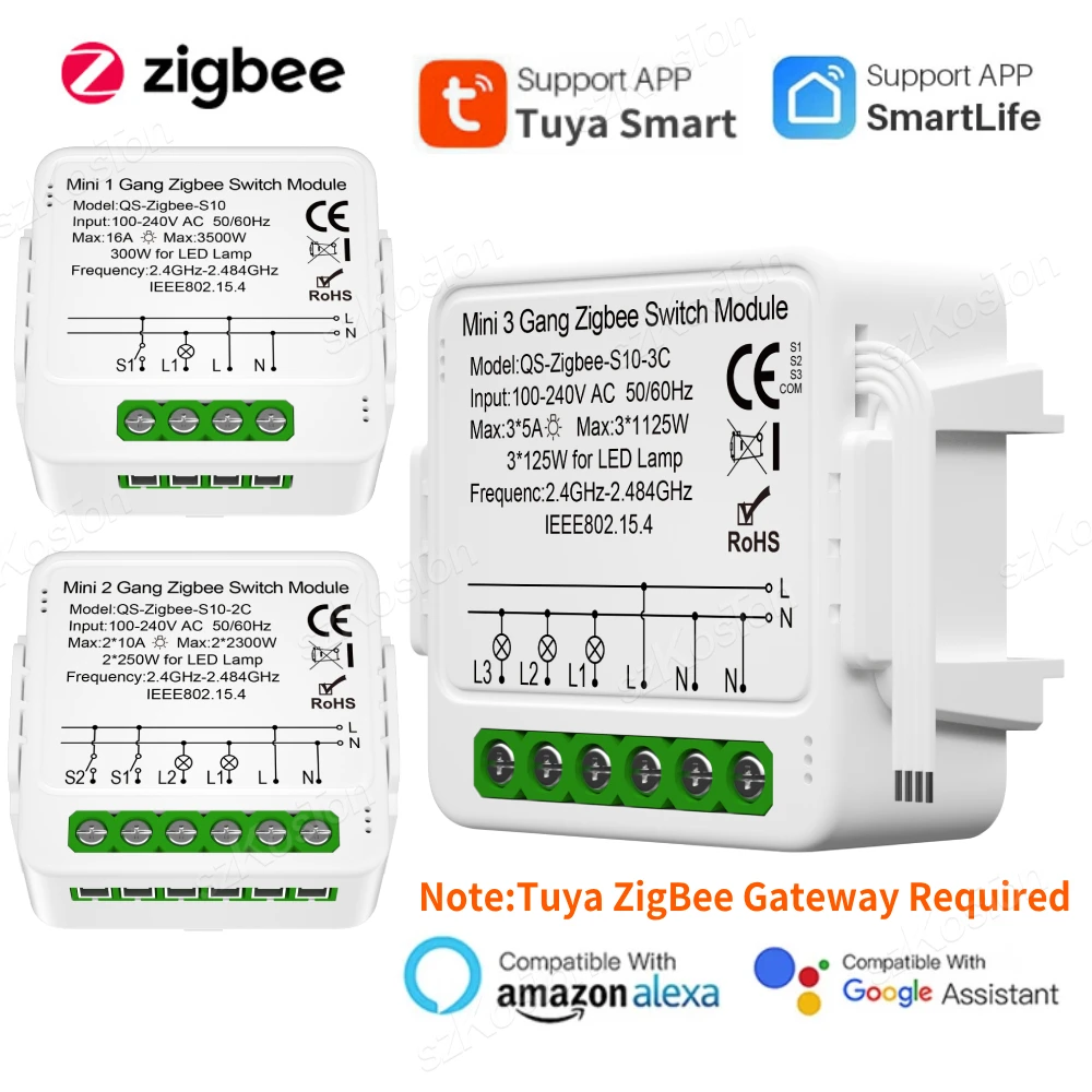 1/2/3 Gang Tuya ZigBee Modulo Smart Switch Hai bisogno di filo neutro Smart Life App Automazione Interruttore fai da te Funziona con Alexa Google Home