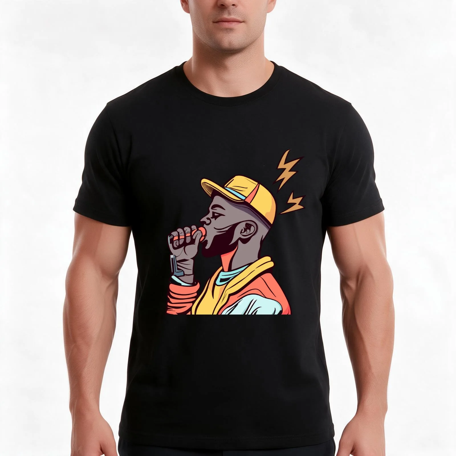 Beatboxer in Action Graphic T-Shirt, Summer Casual Cotton Tee, Oversized Streetwear Tops, Vintage Graphic Print, 100% Cotton