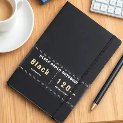 

100 Sheets Black Paper Notebook 200 Pages A5 Hardcover Blank Journal For Sketching Drawing Writing With Gel Pens White Ink
