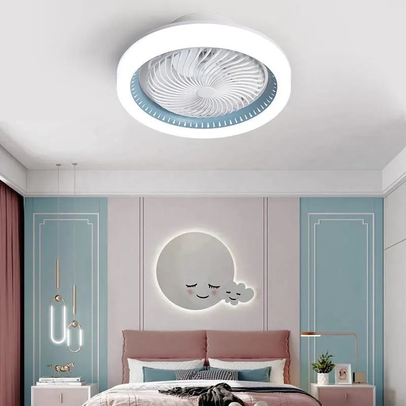 Hot selling wind powered modern 360 shaking head fan light LED silent variable frequency bedroom circle Shaped ceiling fan