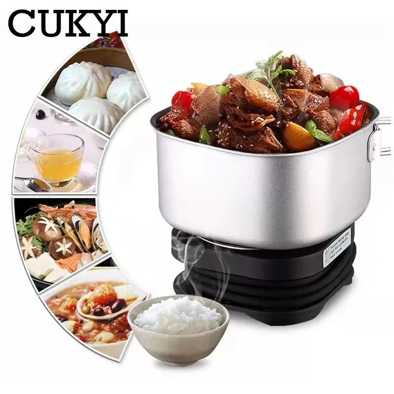 CUKYI 1.3L Portable Travel pot 110V/220V Electric Heating Cup Multicooker Rice cooker noodle Boiler Hotpot Mini Foldable skillet