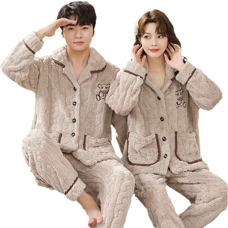 Pajama Large Size 6Xl Man Warm Winter Lovers Nightwear Sleepwear Night Outfit Flannel Pajamas Set Thick Nightwear Long Sleeve