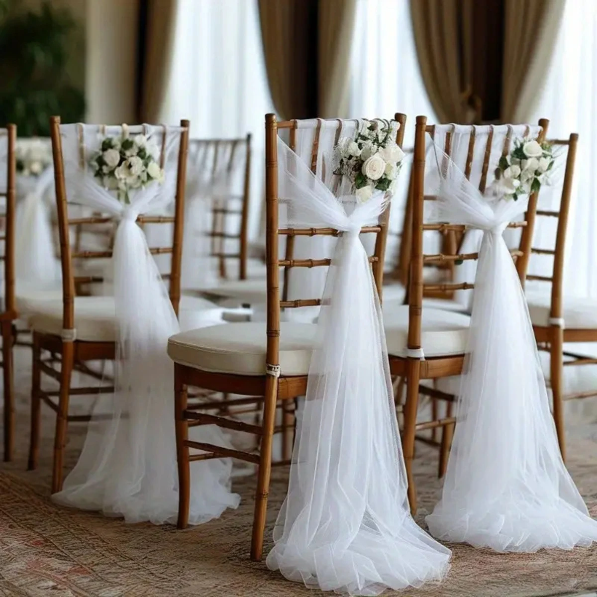 1Pcs White Organza Chair Sashes Sheer Tulle Chair Back Cover Wedding Birthday Party Banquet Arch Background Home Decoration