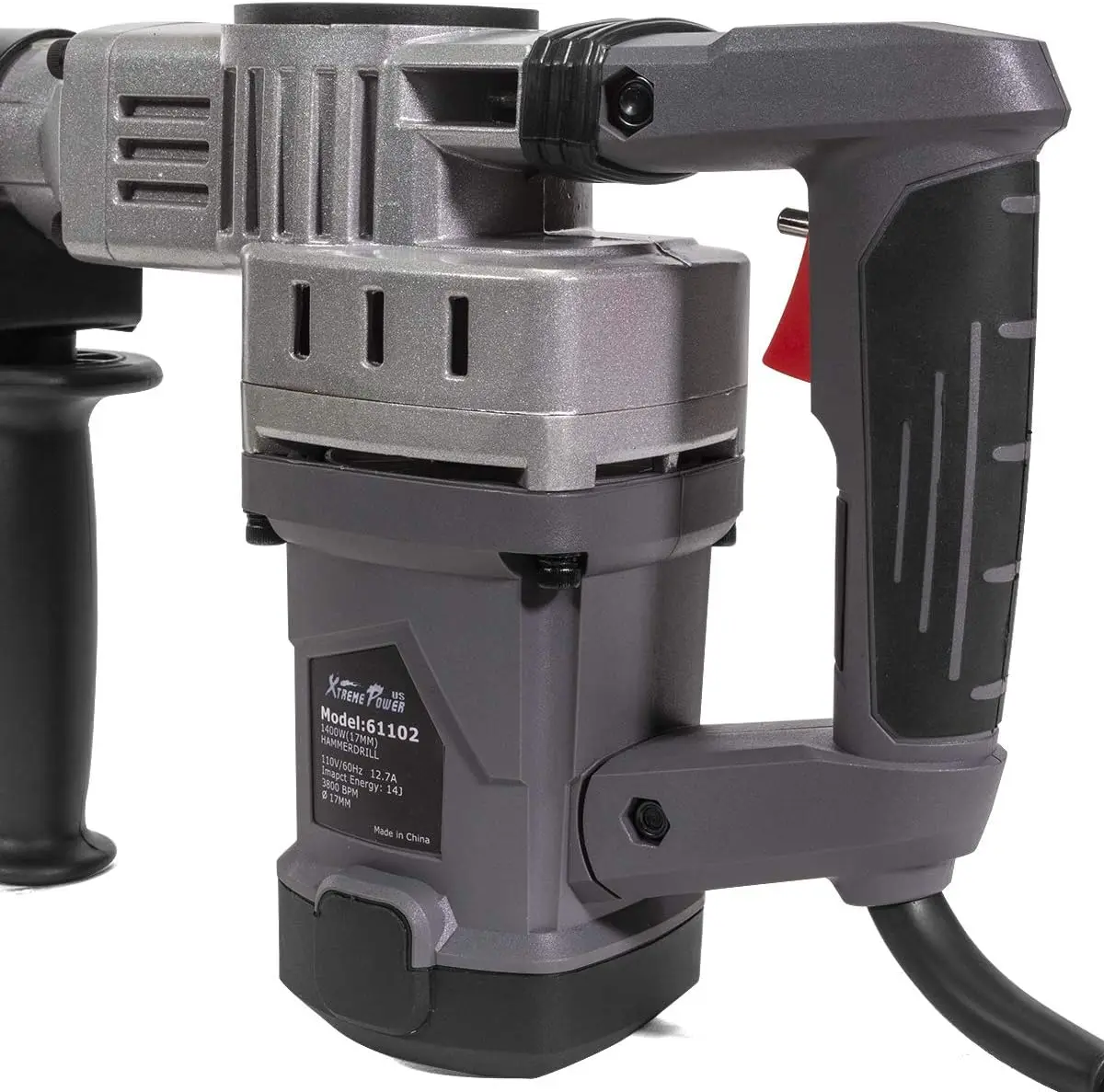 US 1400W Demolition Electric Jack Hammer Concrete Breaker Trigger Lock with (2) Chisel Bit with Carrying Case