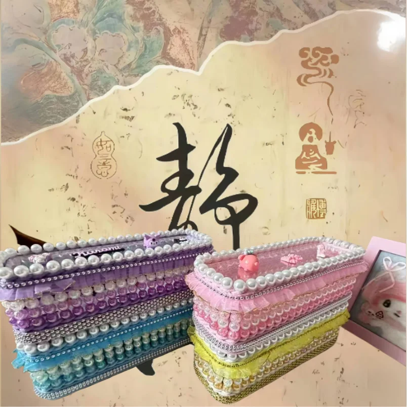 Kuromi hello kitty secchiello per cosmetici secchiello per penne scatola di immagazzinaggio frutta blu bambini ragazza pane blu fai da te scatola tessuta a mano regalo per gli amici