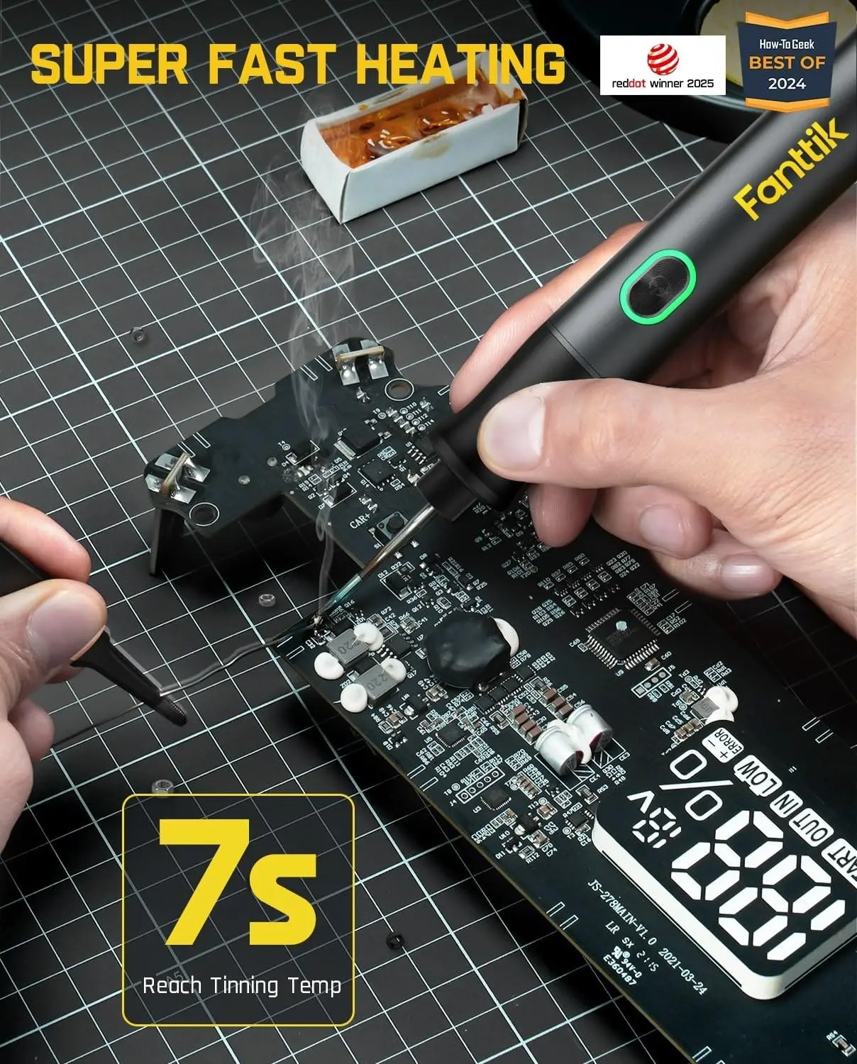 Cordless Soldering Iron Kit, 7-Second Fast Heating (390°F-840°F), Auto Sleep, 4 Precision Tips, Swivel Stand for Repair