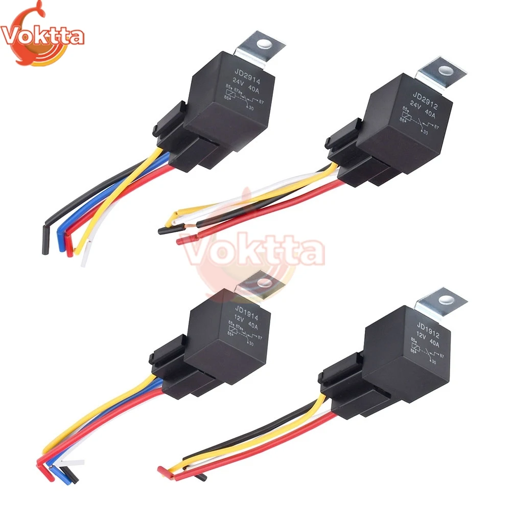 12V 24V 40A DC Waterproof Automotive Relay 4Pin 5Pin Car Relay JD1912 JD1914 JD2912 JD2914 Auto Relais with Harness Relay Socket