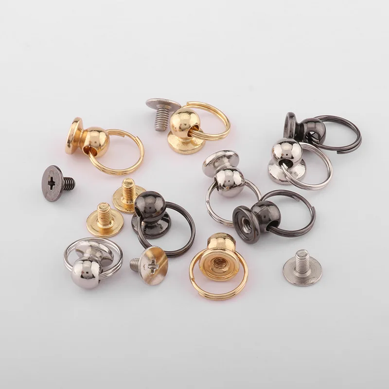 Metal Screwback Screw Rivet Stud Round Head Nail with Pull Ring DIY Clothes Bags Wallet Phone Accessories Making Crafts