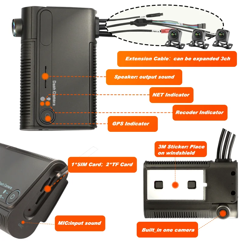 HD 3G H.264 2MP 4-Channel Car DVR New for Fleet Management AHD Camera IPC CMSV6 Platform GPS Mobile DVR for Hybrid Vehicles