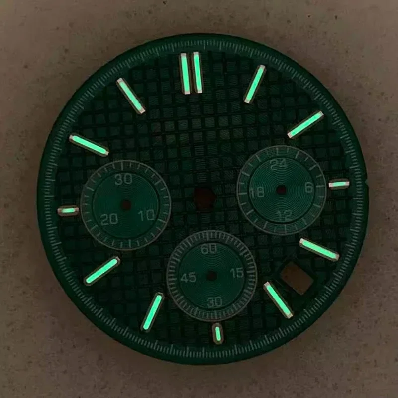 Vk63 dial 33.6mm dial s adequado para movimento de quartzo vk63 movimento verde luminoso literal relógio acessórios montagem novo diy