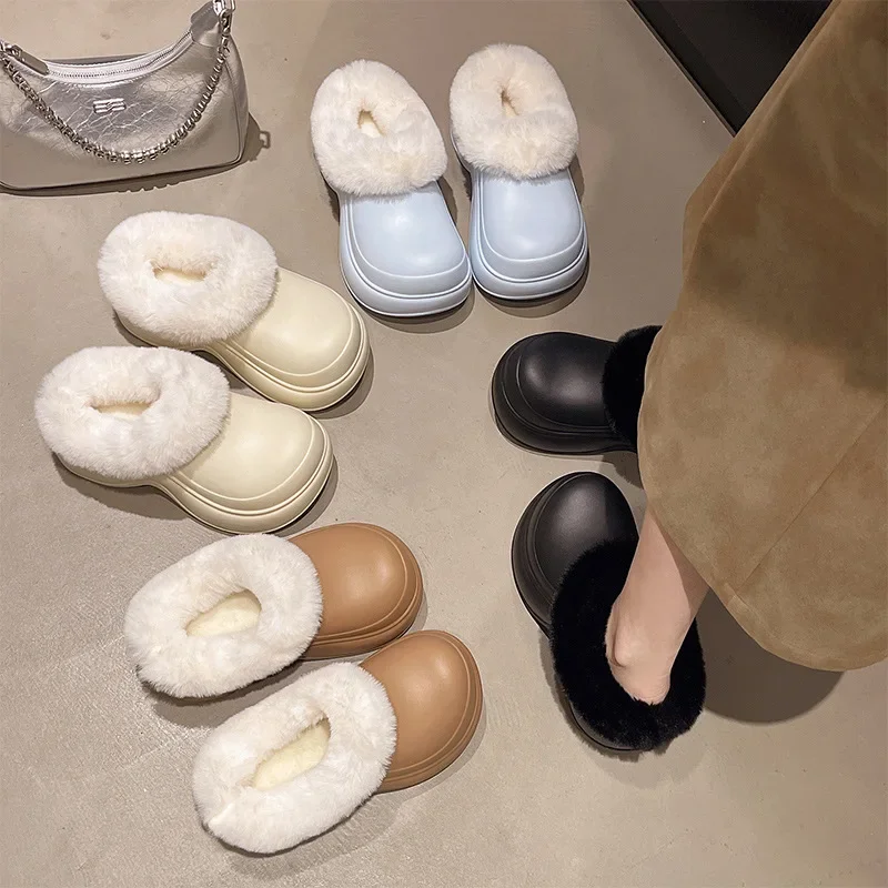 

Winter Women Waterproof Platform Cotton Shoes Trend Warm Thick Sole Casual Shoes Faux Fur Indoor EVA Women Slipper Zapatos Mujer