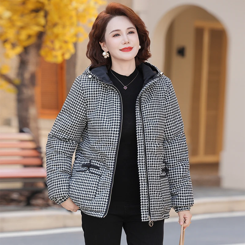 معطف Jaet نسائي من القطن المنقوش من Faionable معطف شتوي جديد ملابس قطنية من Sle Thened لمنتصف العمر... #4