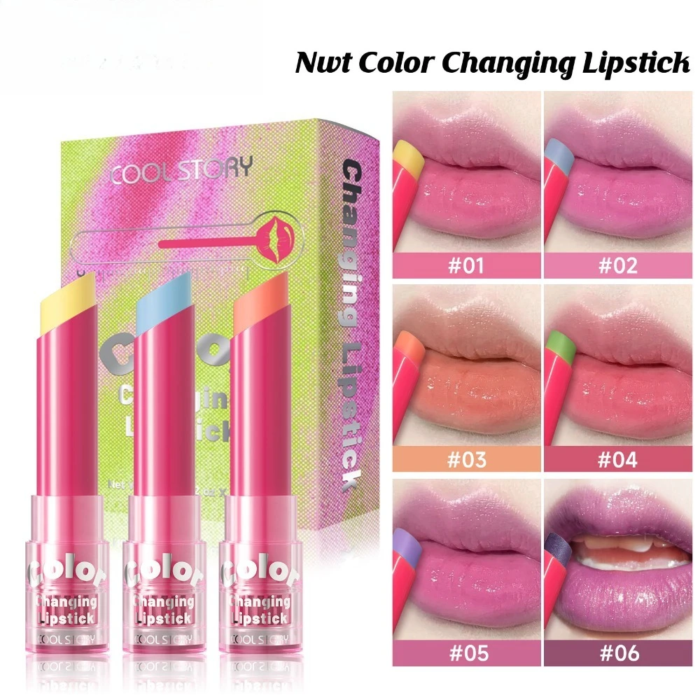 3-Piece Tinted Lip Balm Set Color Changing Hydrating Glossy Moisturizing Lipstick Lightweight Natural Flush for Daily Office