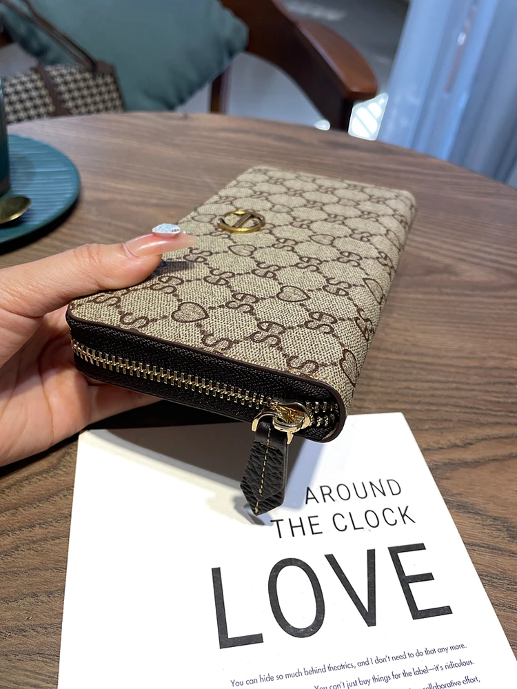 Cartera larga con tarjetero para mujer, bolso para teléfono móvil, bolsa versátil para almacenamiento de monedas, cartera de cuero con patrón geométrico