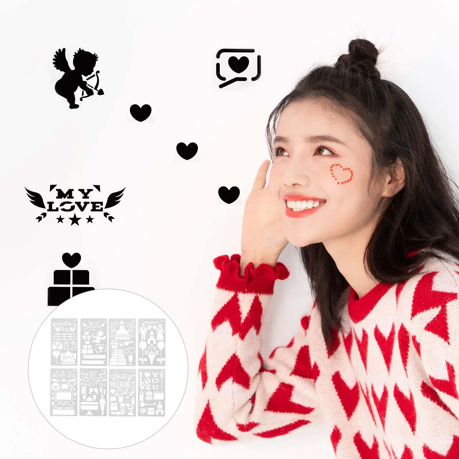 12Pcs Valentine's Day Painting Templates Hollow Drawing Stencils for DIY Festival Art Crafts Creative Love Pattern Decoration